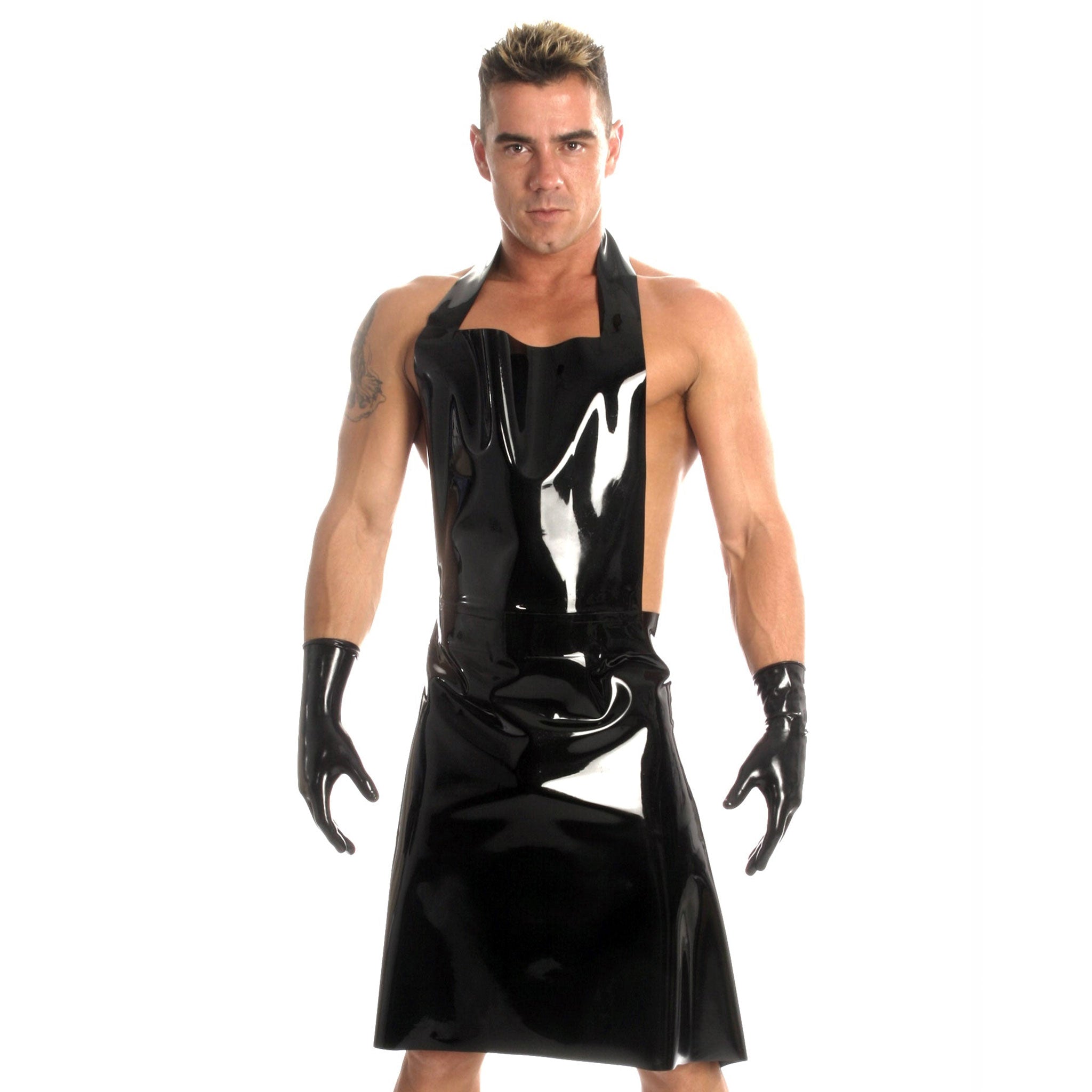 Latex rubber accessories costume-accessories apron neck-loop neck-strap tie-back shiny glossy slick fetish fashion alt-fashion alternative punk bedroom dungeon fetishwear bondage bdsm bdsm-fashion kink kinky kinkwear roleplay role-play uniform occupation butcher costume cosplay halloween halloween-accessories unisex black