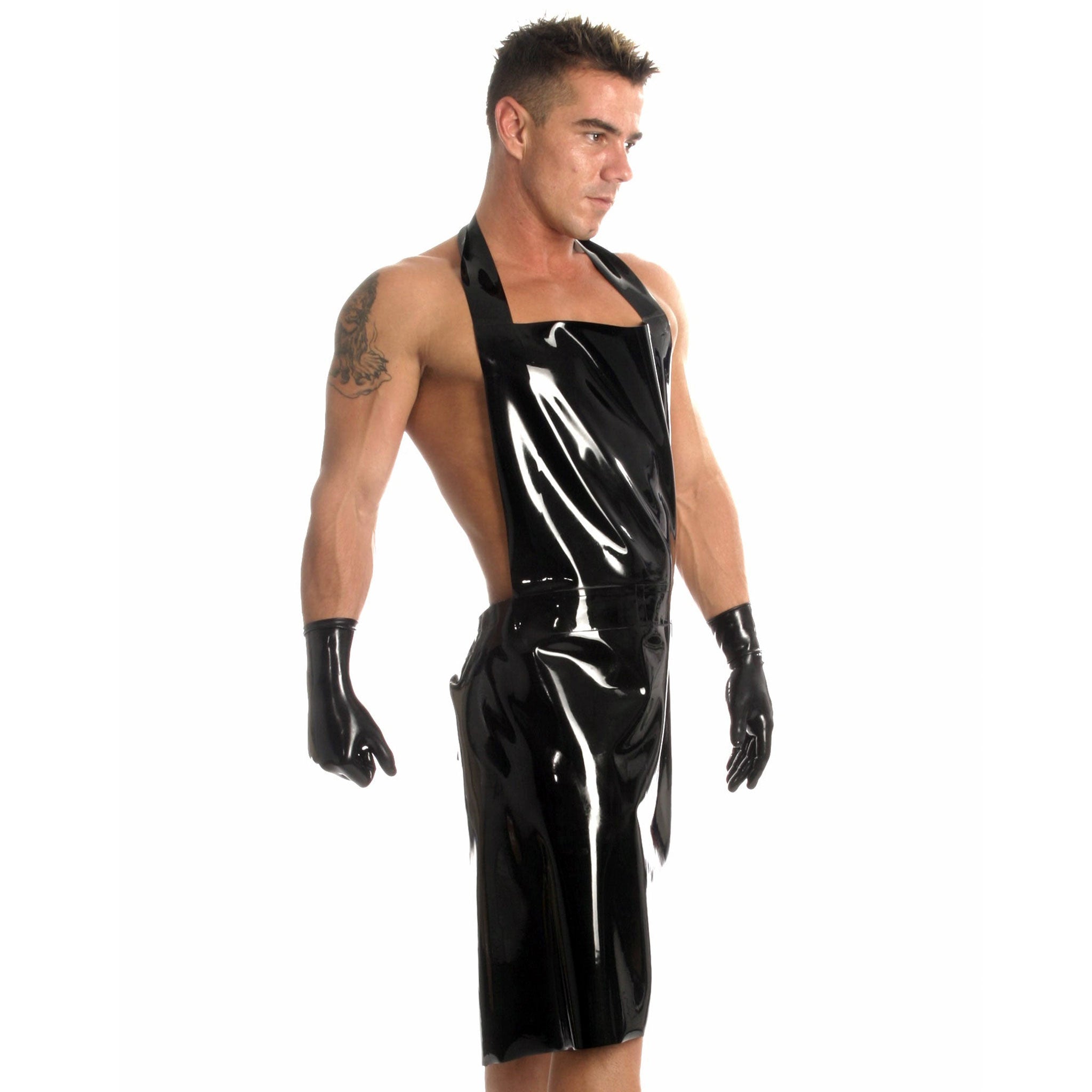 Latex rubber accessories costume-accessories apron neck-loop neck-strap tie-back shiny glossy slick fetish fashion alt-fashion alternative punk bedroom dungeon fetishwear bondage bdsm bdsm-fashion kink kinky kinkwear roleplay role-play uniform occupation butcher costume cosplay halloween halloween-accessories unisex black