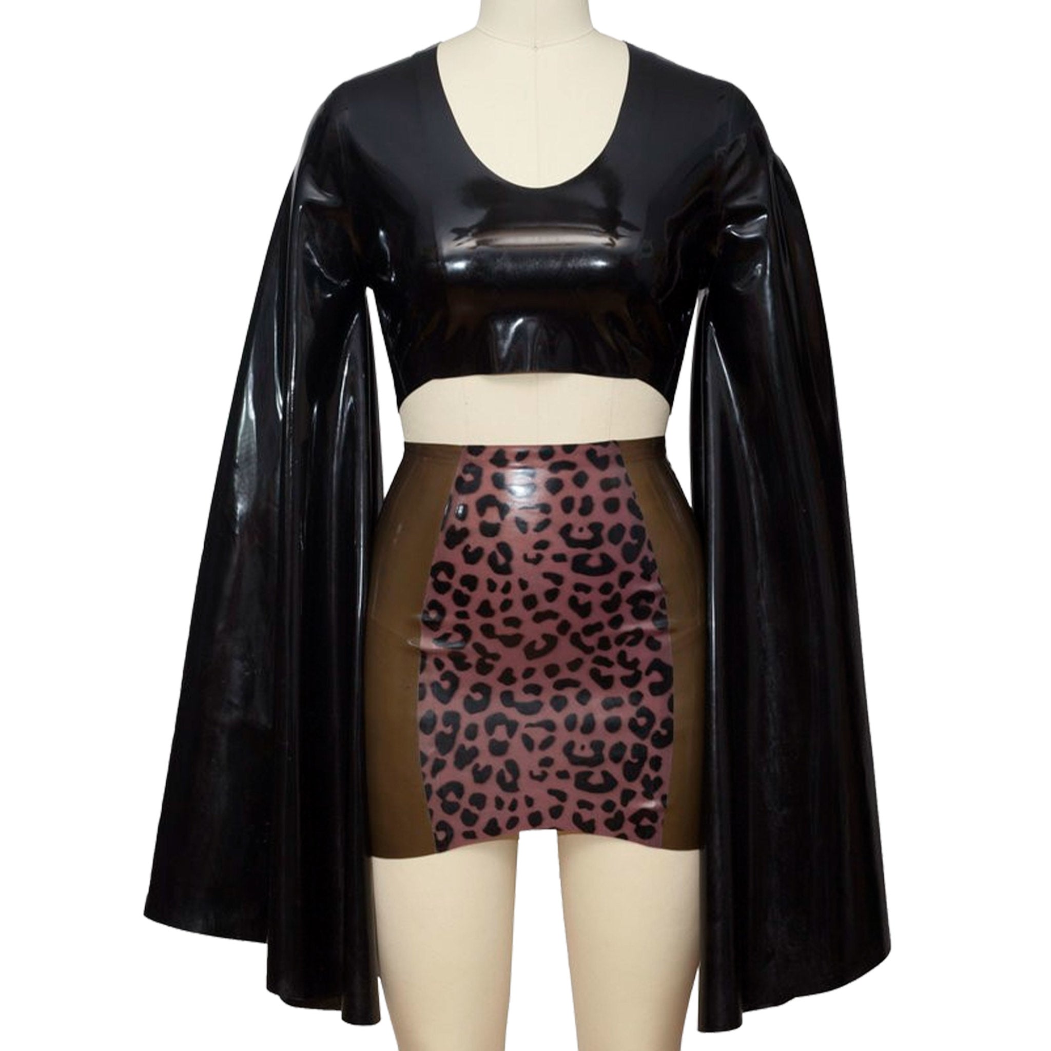 latex butterfly crop top, dramatic bell sleeve latex shirt, latex fashion crop, rave fetish latex top, natural latex handcrafted crop top, Fetish Factory latex wear