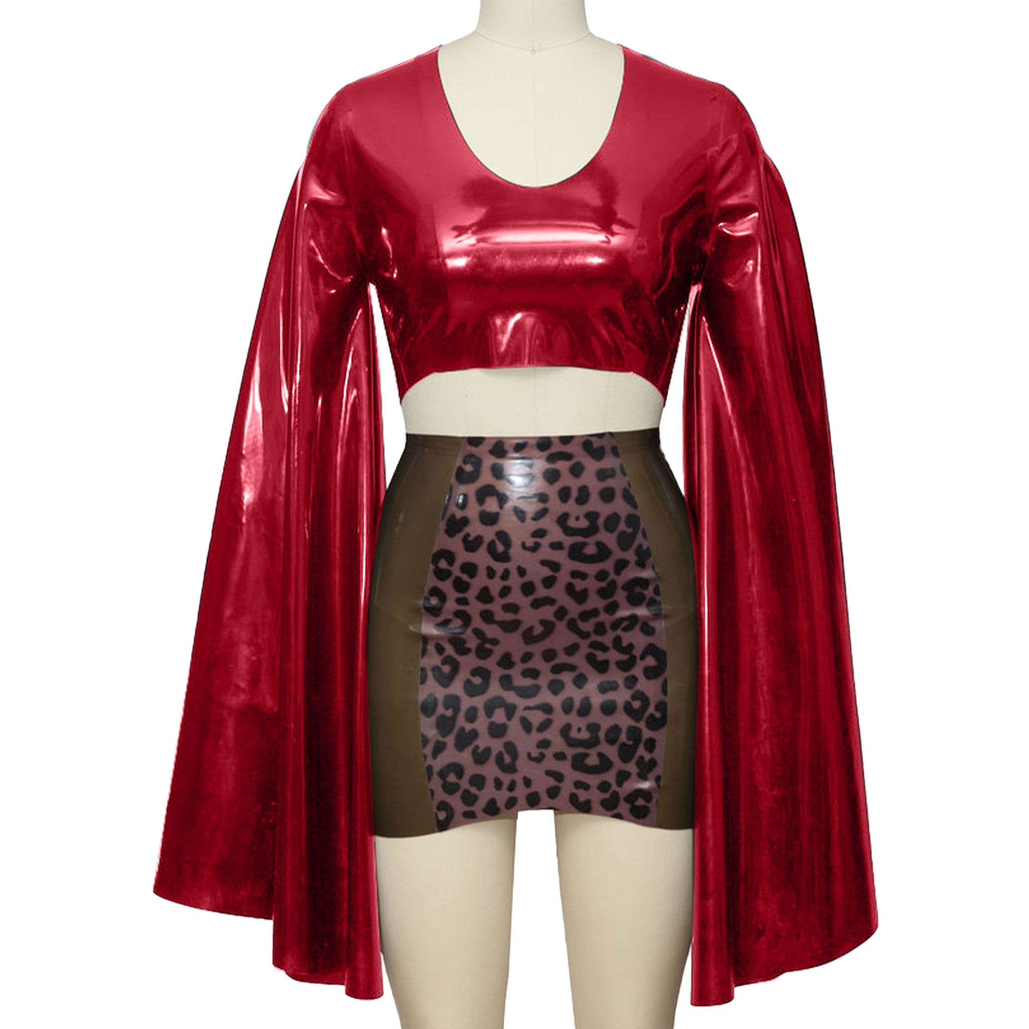 latex butterfly crop top, dramatic bell sleeve latex shirt, latex fashion crop, rave fetish latex top, natural latex handcrafted crop top, Fetish Factory latex wear