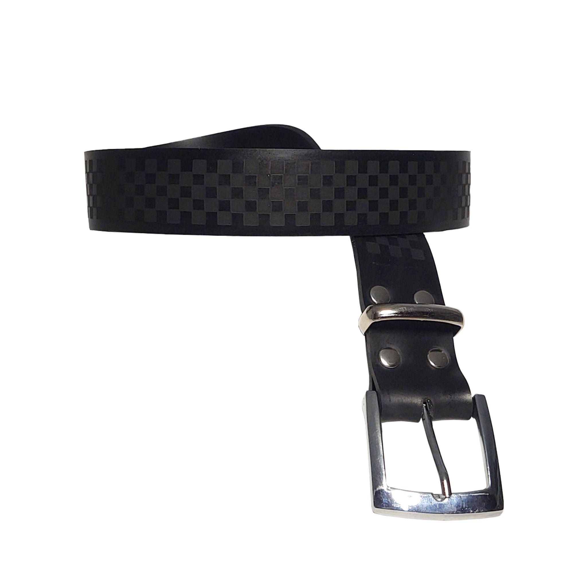 Latex heavy-latex rubber heavy-rubber textured-latex checkerboard checkered checkered-texture accessories belt pants-belt trousers-belt buckle grommets eyelets fetish fashion alt-fashion bdsm-fashion male masculine masc mens menswear dudes guys black