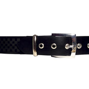 Latex heavy-latex rubber heavy-rubber textured-latex checkerboard checkered checkered-texture accessories belt pants-belt trousers-belt buckle grommets eyelets fetish fashion alt-fashion bdsm-fashion male masculine masc mens menswear dudes guys black
