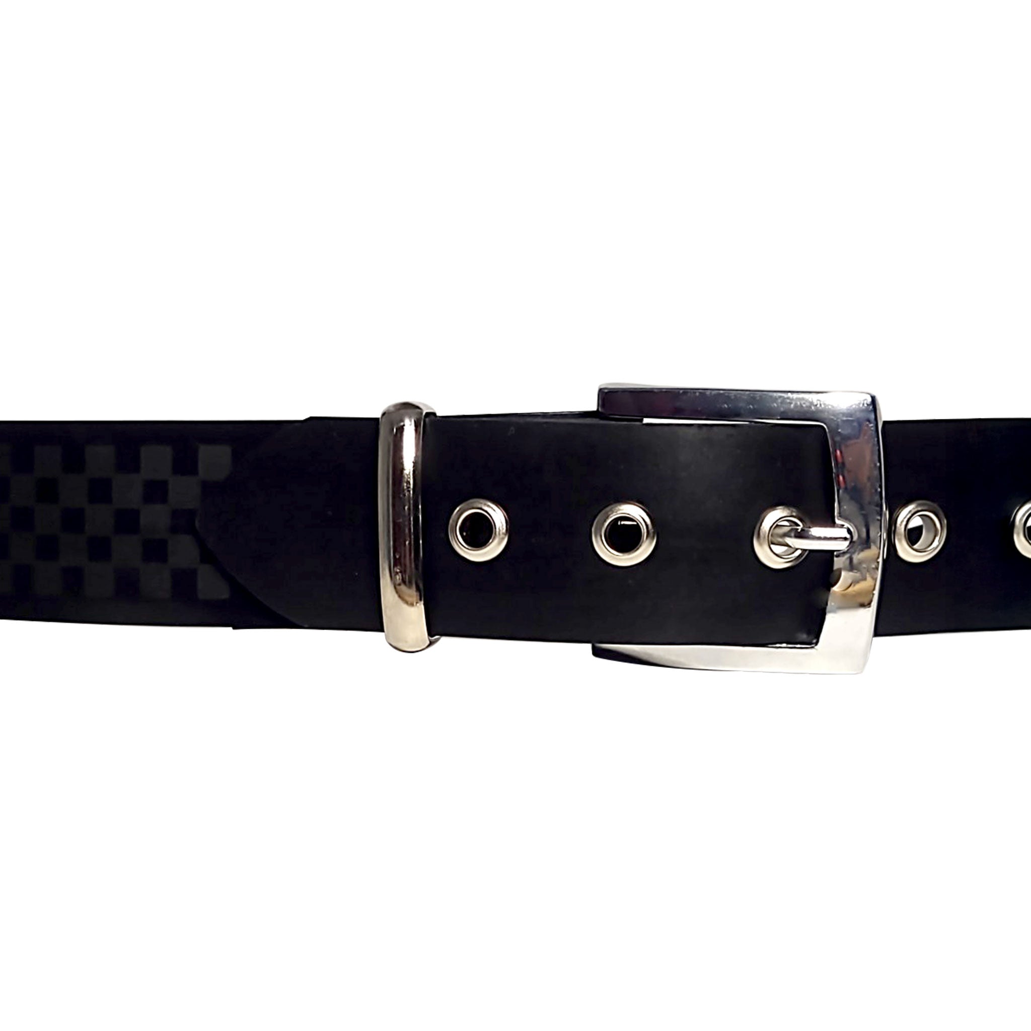 Latex heavy-latex rubber heavy-rubber textured-latex checkerboard checkered checkered-texture accessories belt pants-belt trousers-belt buckle grommets eyelets fetish fashion alt-fashion bdsm-fashion male masculine masc mens menswear dudes guys black