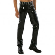 Latex rubber apparel bottoms pants jeans jean-cut straight-cut long-leg pockets zipper front-zip zipper-fly belt-loops decorative-pockets faux-pockets classic sleek sexy shiny glossy fetish fashion alt-fashion alternative punk goth gothic cyber cyberpunk festival rave ravewear clubwear kink kinky kinkwear costume cosplay halloween male masculine masc mens menswear guys dudes black