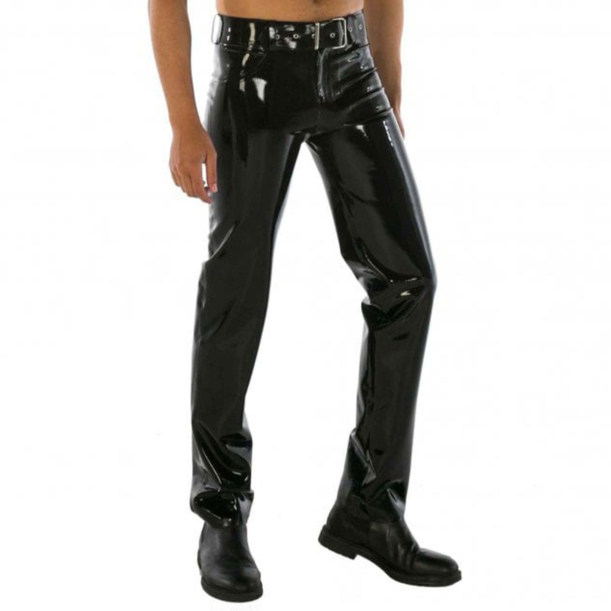 Latex rubber apparel bottoms pants jeans jean-cut straight-cut long-leg pockets zipper front-zip zipper-fly belt-loops decorative-pockets faux-pockets classic sleek sexy shiny glossy fetish fashion alt-fashion alternative punk goth gothic cyber cyberpunk festival rave ravewear clubwear kink kinky kinkwear costume cosplay halloween male masculine masc mens menswear guys dudes black