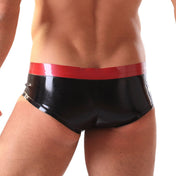 Latex rubber apparel intimates bottoms briefs mini-briefs minibriefs lingerie latex-lingerie crotch-pouch seam-supported shiny glossy fetish fashion alt-fashion fetishwear dancewear bdsm bdsm-gear bdsm-fashion kink kinky kinky-play kinkwear erotic costume cosplay halloween male masculine masc mens guys dudes lgbtq gay pride black red