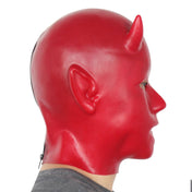 Latex rubber accessories mask hood full-face anatomical back-zip zipper molded devil demon small-horns pointed-ears satan fetish fashion alt-fashion bdsm costume cosplay halloween unisex red