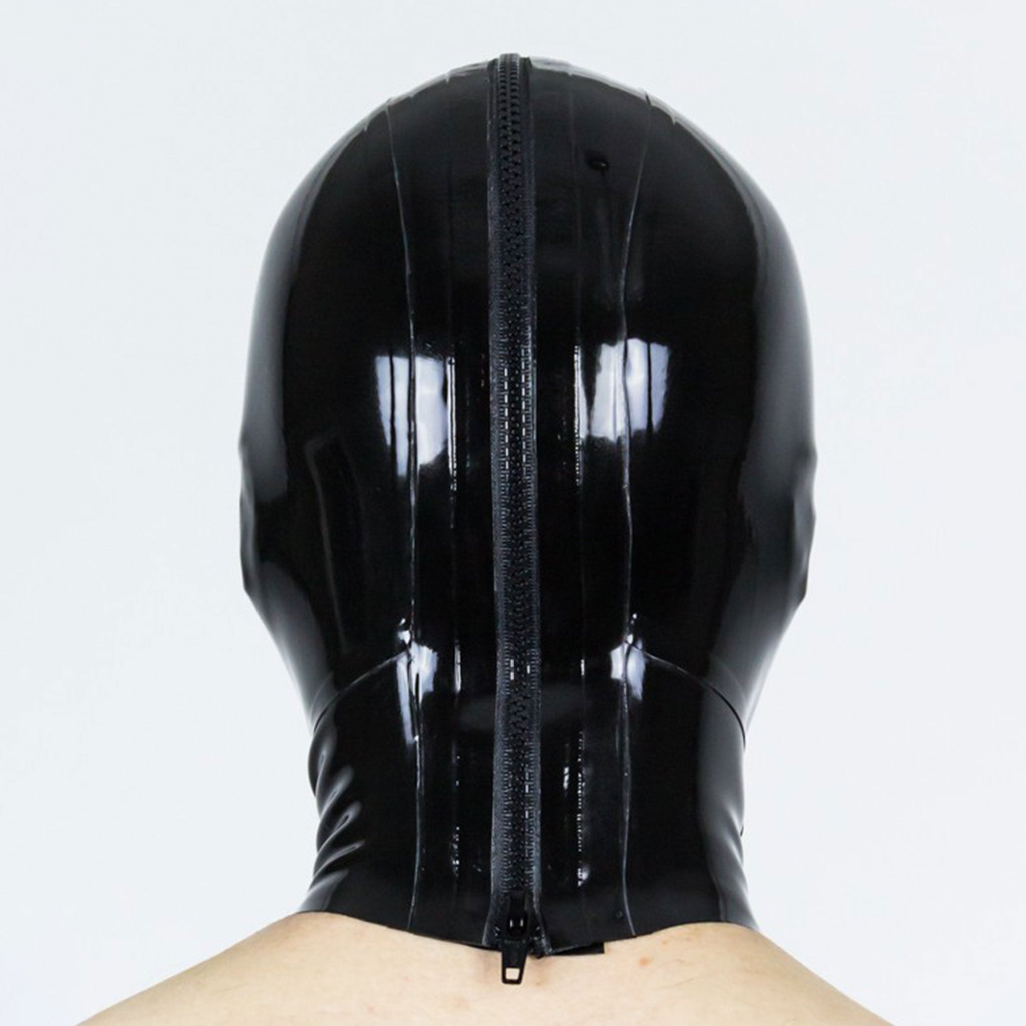 Latex rubber mediumweight medium-weight accessories mask hood bdsm-hood gimp-hood anatomical back-zip full-zip zipper eyeholes eye-holes mouth-hole nostrils nostril-holes shiny glossy fetish fashion alt-fashion bdsm kink kinky kinky-play gay pride black