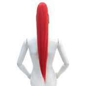 Latex rubber accessories head-gear headgear hood mask anatomical contrast-trim synthetic-hair ponytail pony-tail high-set zipper back-zip hair-protector shiny glossy bad-bitch fetish fashion alt-fashion bondage bdsm bdsm-gear kink kinky kinky-play kinkwear costume cosplay halloween unisex black red red-hair redhead