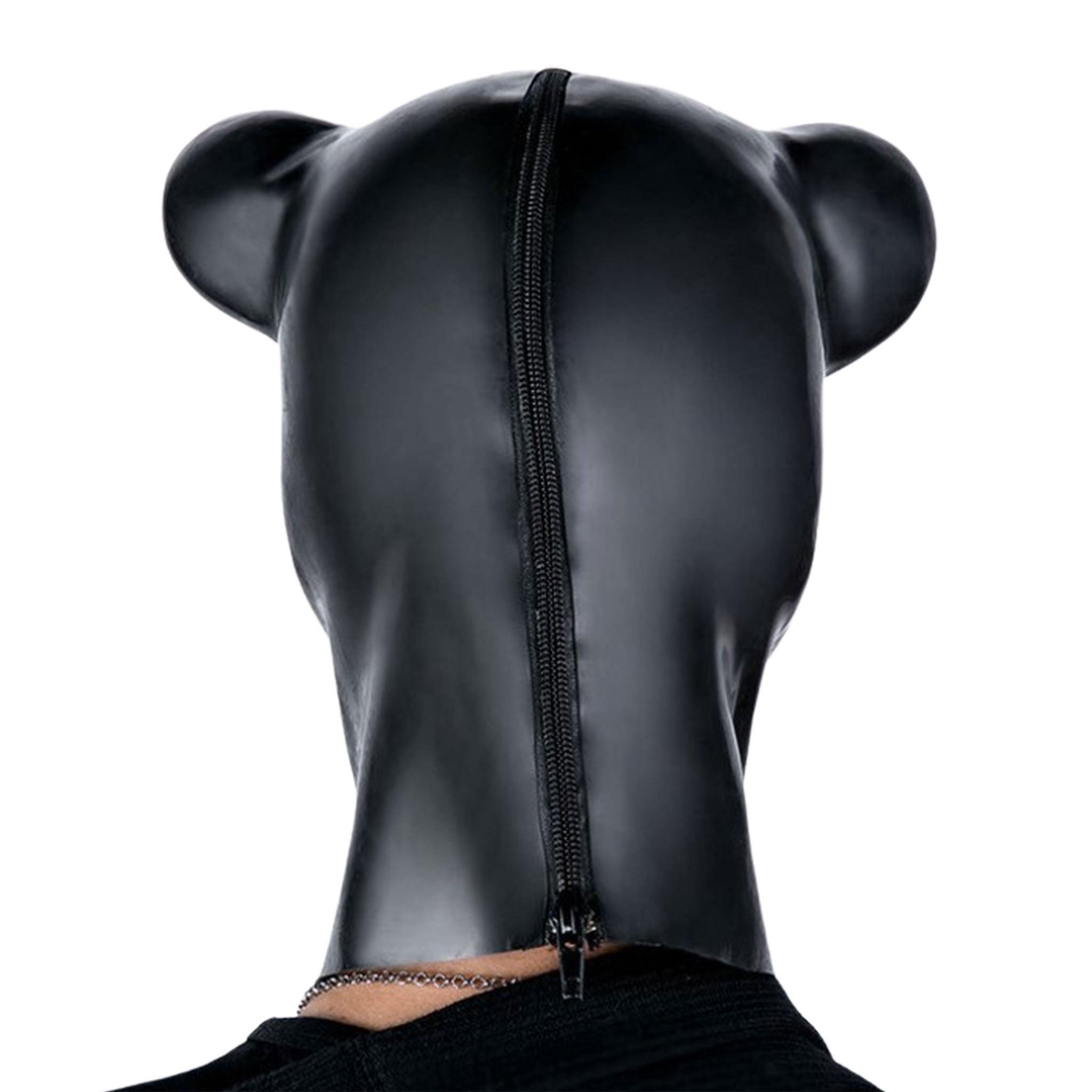 Latex rubber natural natural-latex heavy heavy-latex hood mask molded seamless back zip zipper animal cat leopard panther anatomical snout ears unisex bondage bdsm bdsm-gear pet-play kink kinky kinky-play sexy accessories halloween cosplay black
