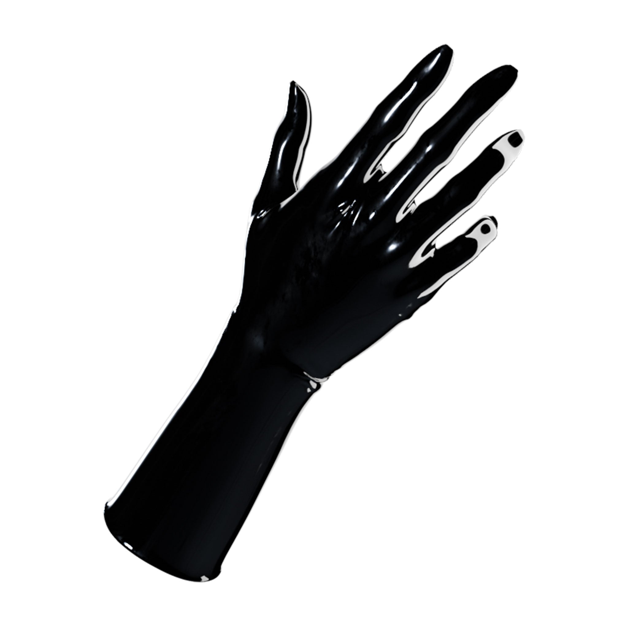 Latex rubber accessories gloves full-fingered mid-arm wrist mid-forearm forearm fetish fashion alt-fashion medical medical-play kin kinky kinky-play bdsm bdsm-gear unisex black obsidian-black