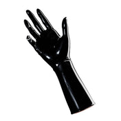 Latex rubber accessories gloves full-fingered mid-arm wrist mid-forearm forearm fetish fashion alt-fashion medical medical-play kin kinky kinky-play bdsm bdsm-gear unisex black obsidian-black