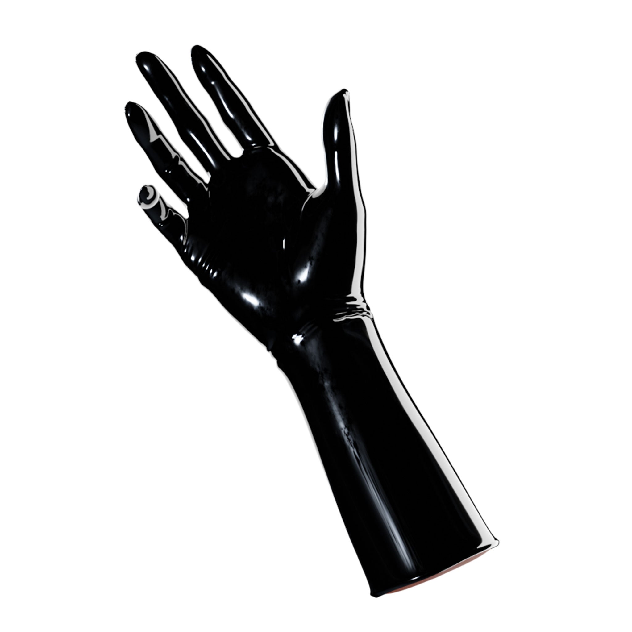 Latex rubber accessories gloves full-fingered mid-arm wrist mid-forearm forearm fetish fashion alt-fashion medical medical-play kin kinky kinky-play bdsm bdsm-gear unisex black obsidian-black
