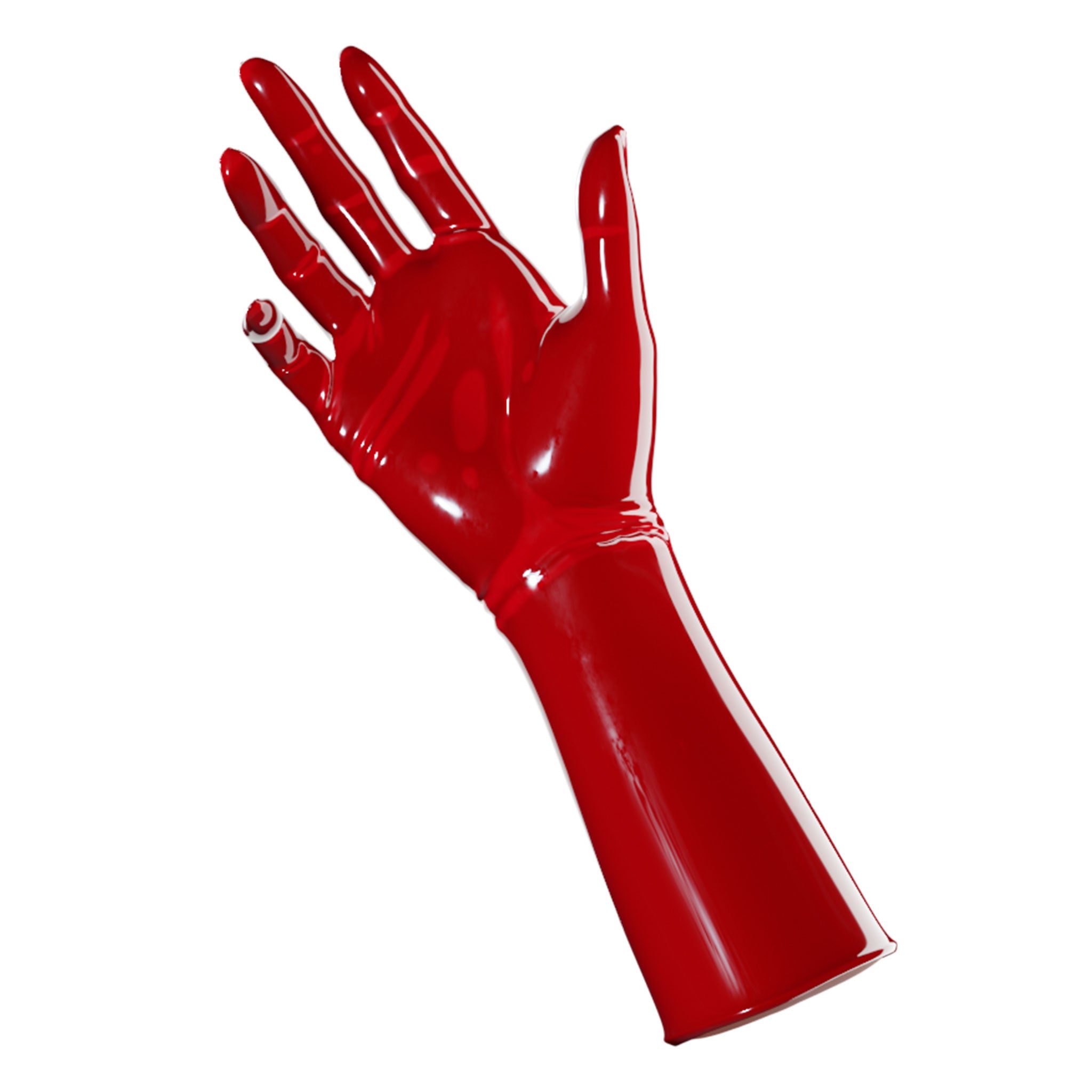 Latex rubber accessories gloves full-fingered mid-arm wrist mid-forearm forearm fetish fashion alt-fashion medical medical-play kin kinky kinky-play bdsm bdsm-gear unisex red lava-red