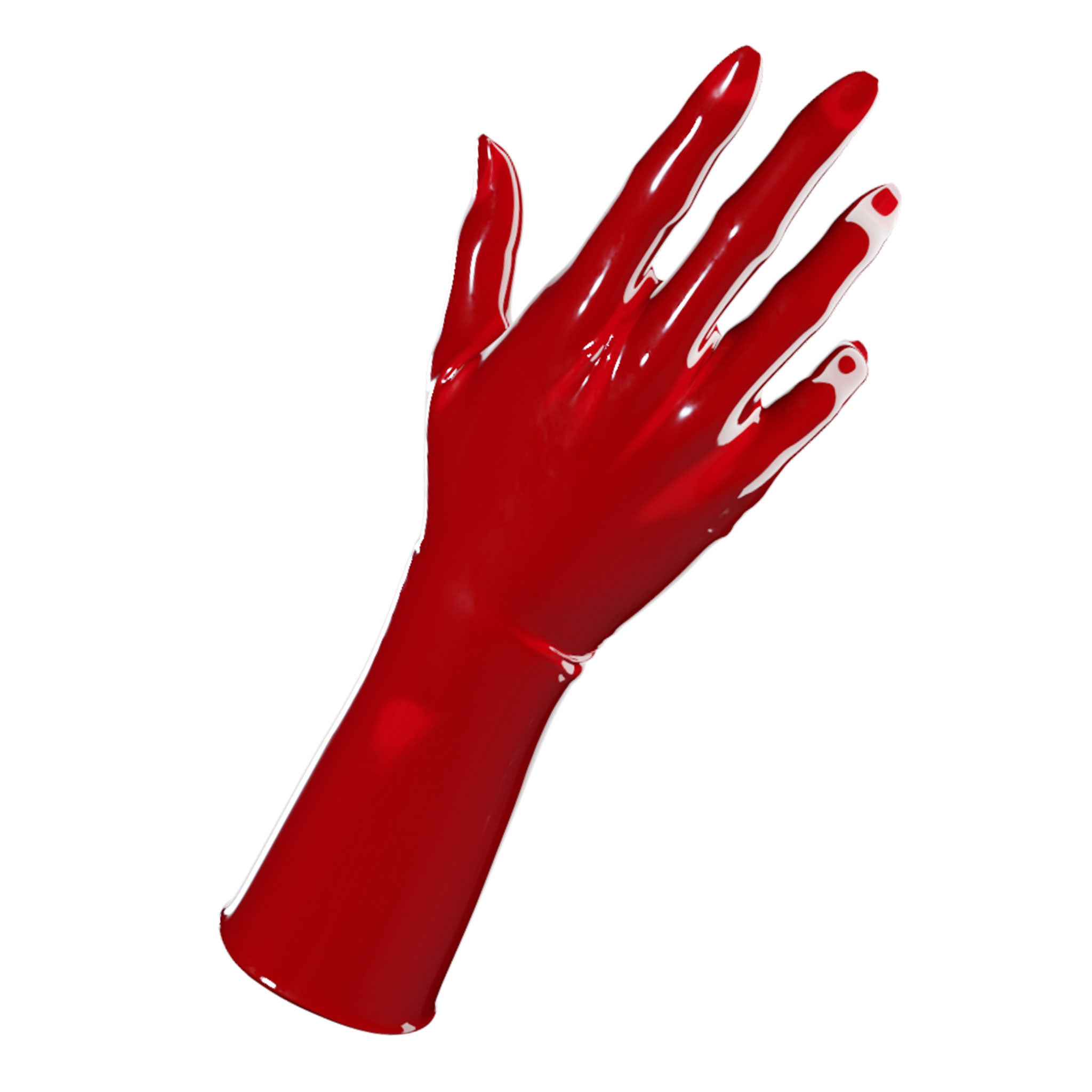 Latex rubber accessories gloves full-fingered mid-arm wrist mid-forearm forearm fetish fashion alt-fashion medical medical-play kin kinky kinky-play bdsm bdsm-gear unisex red lava-red