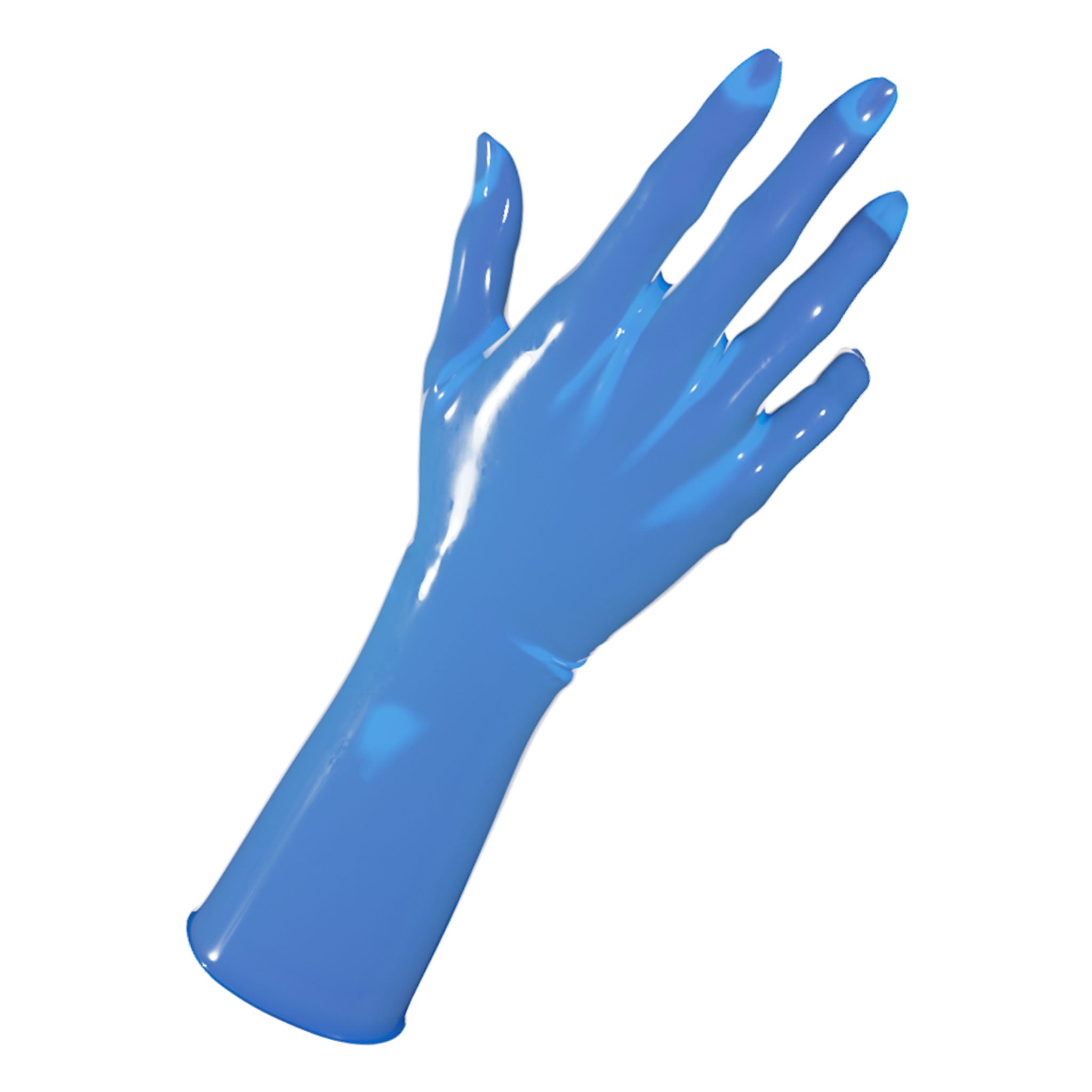 Latex rubber accessories gloves full-fingered mid-arm wrist mid-forearm forearm fetish fashion alt-fashion medical medical-play kin kinky kinky-play bdsm bdsm-gear unisex blue transparent-blue translucent-sapphire