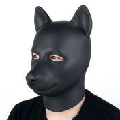 Latex natural-latex accessories hood mask anatomical ears back-zip zipper hair-shield shiny bondage bdsm depersonalization animal-play pet-play pup-play dog puppy kink kinky kinky-play costume cosplay halloween black