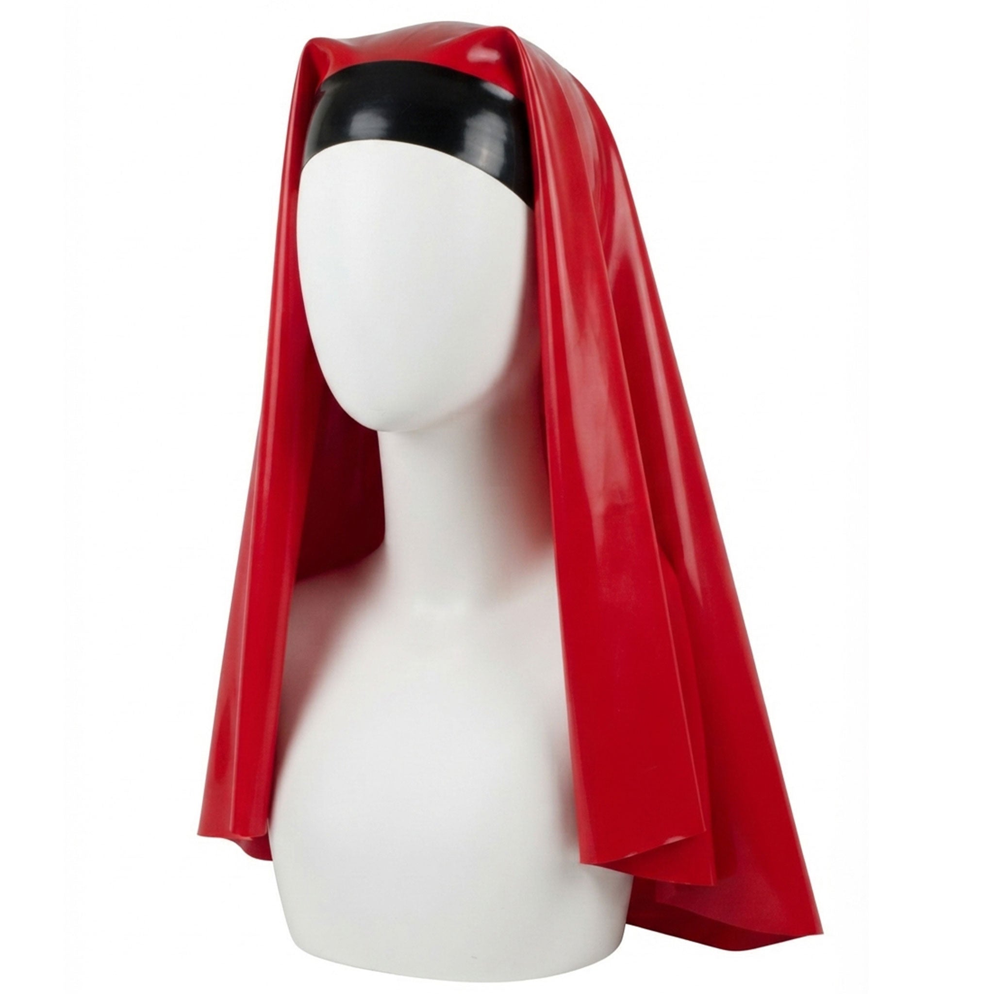 Latex rubber accessories headgear nun's-habit nun-veil veil long crown-band tie-back adjustable shiny glossy fetish fashion alt-fashion alternative bedroom dungeon roleplay role-play uniform sacrilege naughty-nun costume cosplay halloween halloween-costumes halloween-couture female femme feminine womens red-black