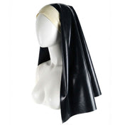 Latex rubber accessories headgear nun's-habit nun-veil veil long crown-band tie-back adjustable shiny glossy fetish fashion alt-fashion alternative bedroom dungeon roleplay role-play uniform sacrilege naughty-nun costume cosplay halloween halloween-costumes halloween-couture female femme feminine womens black-white