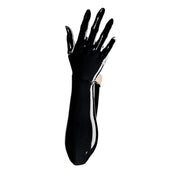 Latex rubber accessories gloves full-fingered long opera opera-length shiny glossy fetish fashion alt-fashion medical medical-play kink kinky kinky-play bdsm bdsm-gear unisex black obsidian-black