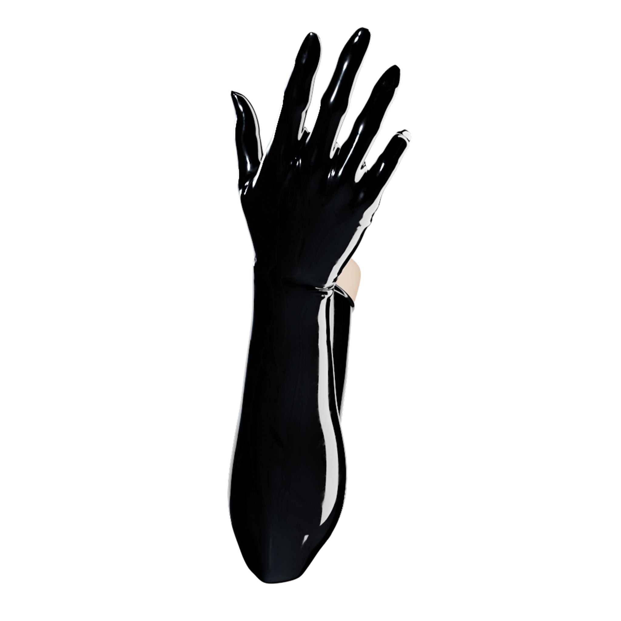 Latex rubber accessories gloves full-fingered long opera opera-length shiny glossy fetish fashion alt-fashion medical medical-play kink kinky kinky-play bdsm bdsm-gear unisex black obsidian-black