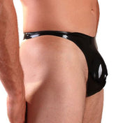 Latex rubber apparel intimates bottoms lingerie latex-lingerie underwear briefs thong roomy-pouch crotch-pouch packing sexy sleek simple shiny glossy fetish fashion alt-fashion alternate bedroom dungeon festival bondage bdsm bdsm-fashion kink kinky kinkwear male masculine masc mens guys dudes gay lgbtq pride black