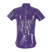 Latex rubber apparel tops shirt dress-shirt button-up button-down button-front collared split-collar point-collar lapel-collar shortsleeve short-sleeve sleeves sleeved snap-button-press-stud pocket breast-pocket chest-pocket classic fetish fashion alt-fashion casual fetishwear clubbing clubwear bdsm bdsm-fashion kink kinky kinkwear costume cosplay halloween unisex purple violet
