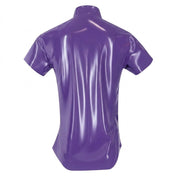 Latex rubber apparel tops shirt dress-shirt button-up button-down button-front collared split-collar point-collar lapel-collar shortsleeve short-sleeve sleeves sleeved snap-button-press-stud pocket breast-pocket chest-pocket classic fetish fashion alt-fashion casual fetishwear clubbing clubwear bdsm bdsm-fashion kink kinky kinkwear costume cosplay halloween unisex purple violet