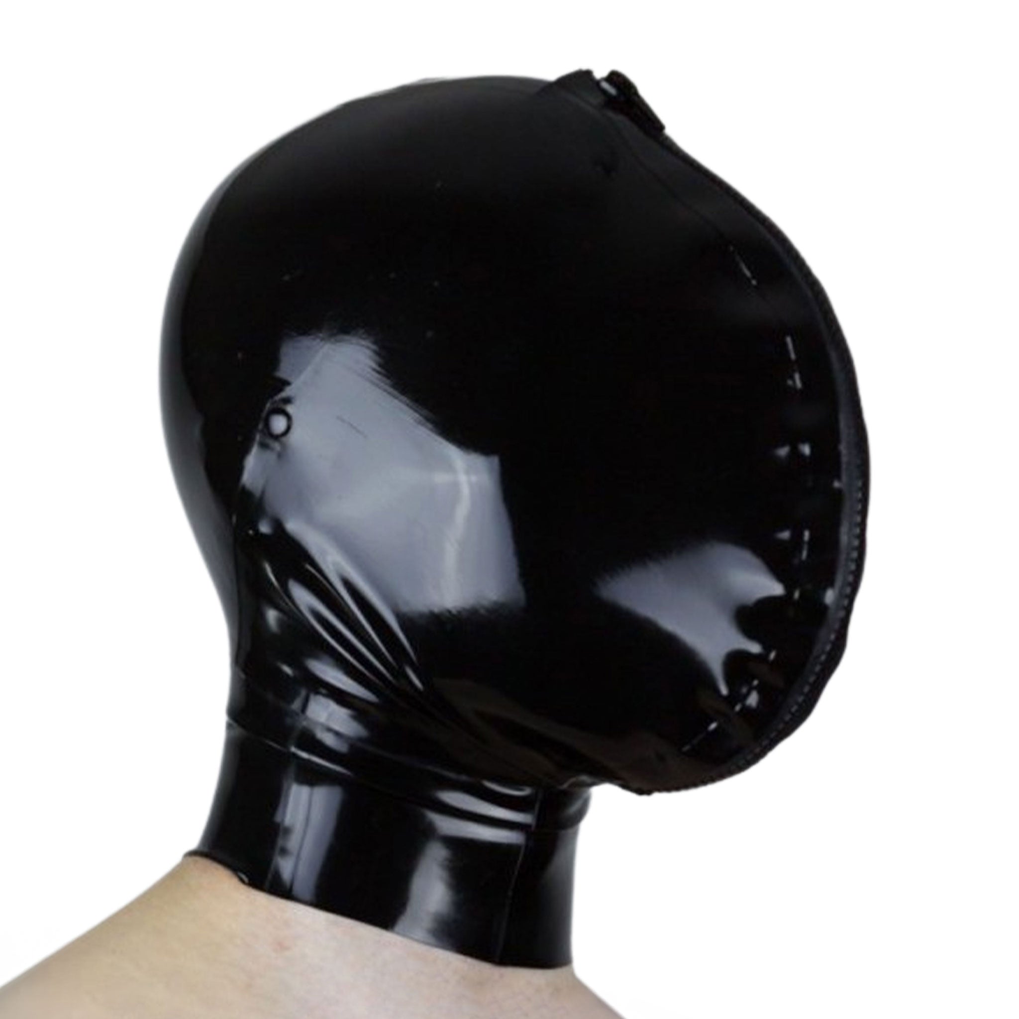 Latex rubber cut-and-glued hood mask 2-layer two-layer enclosed enclosure sensory-deprivation inner inside anatomical deprive block back zip zipper bondage bdsm bdsm-gear bdsm-play kink kinky kinky-play extreme accessories black