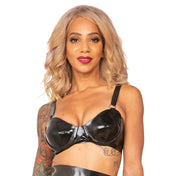 Latex rubber thick intimates lingerie latex-lingerie top bra underwire under-wire support power-bra adjustable straps shoulder-straps O-ring snap-button press-button bdsm-gear fetish fashion alt-fashion ultra-sexy sexy pinup pin-up outerwear underwear black