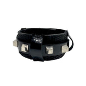 Leather embossed-leather patent-leather accessories arm-gear bracelet texture scaly snake snake-embossed animal layered studs studded squared-studs bold glossy shiny exotic rebellious refined fashion alt-fashion club clubwear unisex black silver