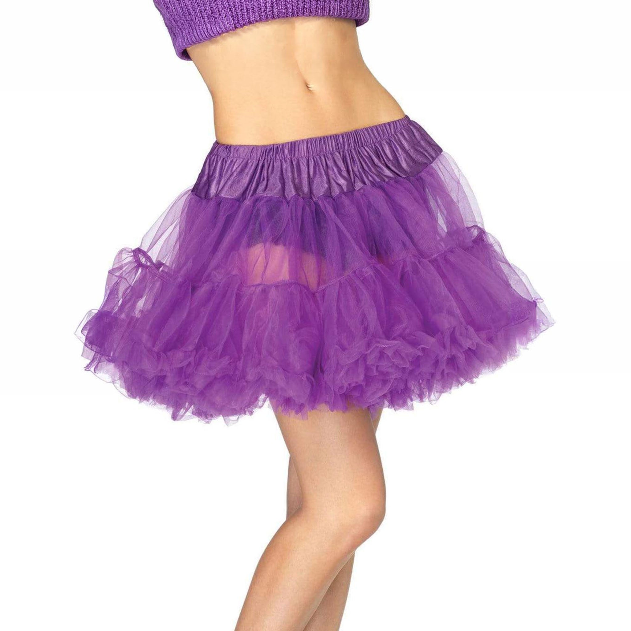 Tulle sheer polyester crinoline apparel intimates undergarments petticoat layered elastic-waistband ruffle-hem ruffle-trim support lightweight fullness magical fluffy fashion alt-fashion alternative dancewear festivalwear costume cosplay halloween halloween-costumes princess fairytale royalty female femme feminine womens purple