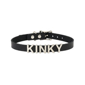 Leather genuine-leather stainless-steel accessories neckwear collar choker 3D 3-D letter statement word ID movable adjustable buckle fetish fashion alt-fashion alternative punk goth gothic rave raver-babe bedroom dungeon bondage bdsm bdsm-fashion bdsm-gear kink kinky kinkwear costume cosplay halloween gifts unisex black kinky