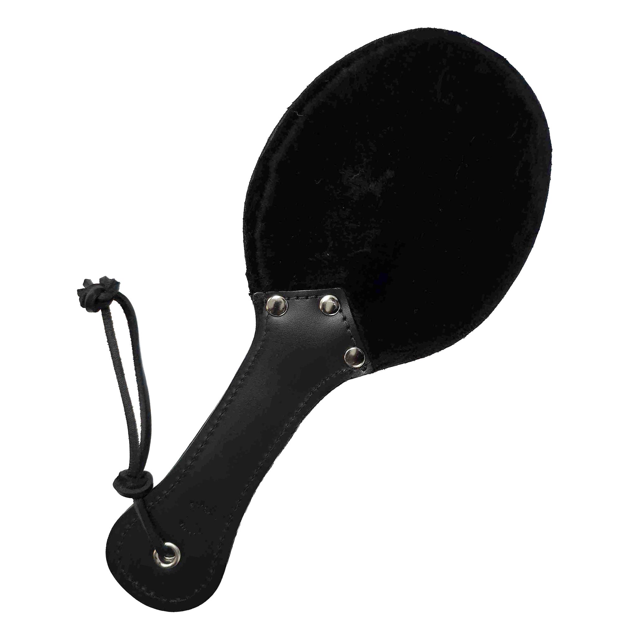 Leather genuine-leather accessories paddle dual-sided fleece-lined soft-side secure comfortable playful precision bondage bdsm bdsm-toys bdsm-gear kink kinky kinky-play kinky-toys sadism masochism sadist masochist sadomasochism sadomasochist impact impact-play impact-toys pain discipline spanking sting be-mine stocking-stuffer gift adult-toys unisex black