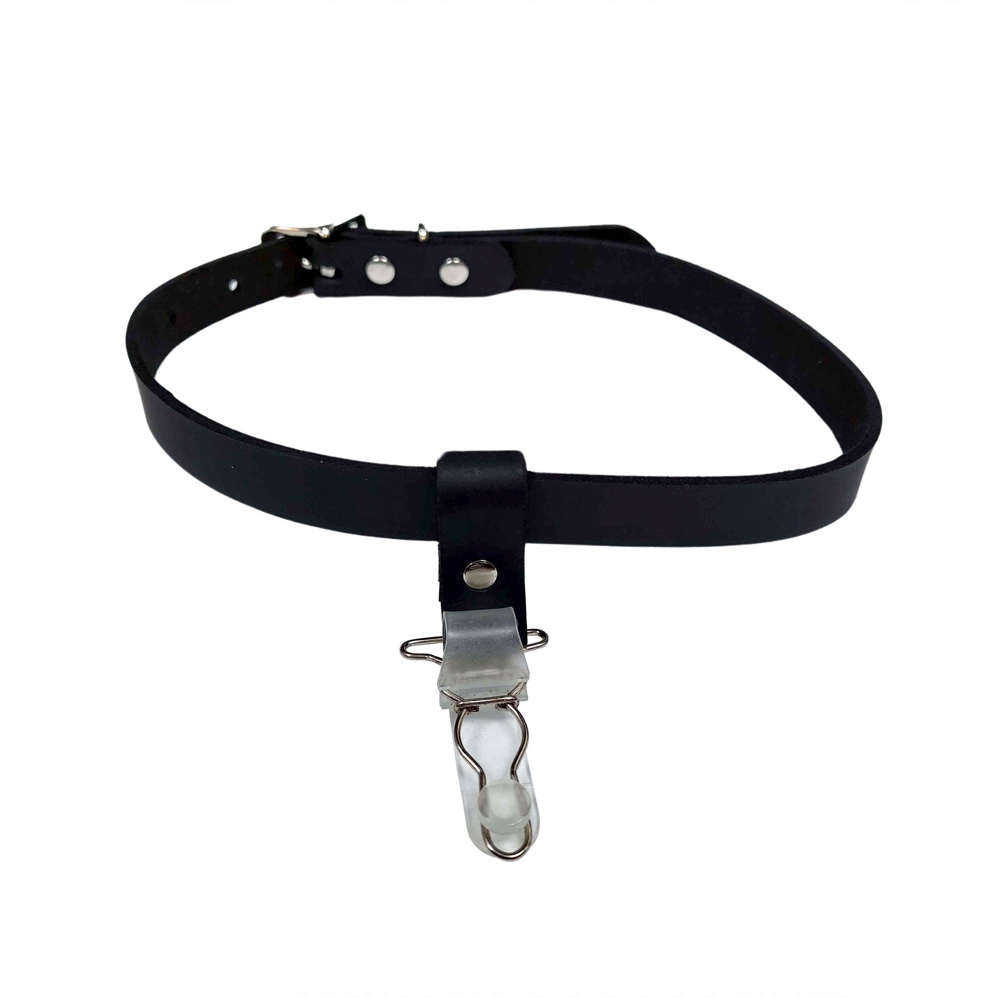 Leather genuine plain thigh garter harness adjustable buckle 1pc one-piece rubber slide clip slide-clip ambidextrous righties lefties costume cosplay stockings thigh-high accessories