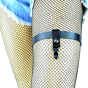 black leather buckle thigh garter harness adjustable genuine leather strap with slide clip gothic bondage fetish accessory