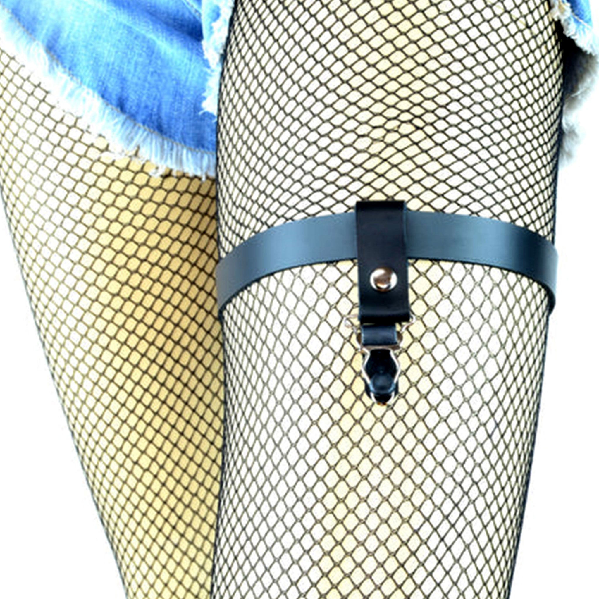 black leather buckle thigh garter harness adjustable genuine leather strap with slide clip gothic bondage fetish accessory