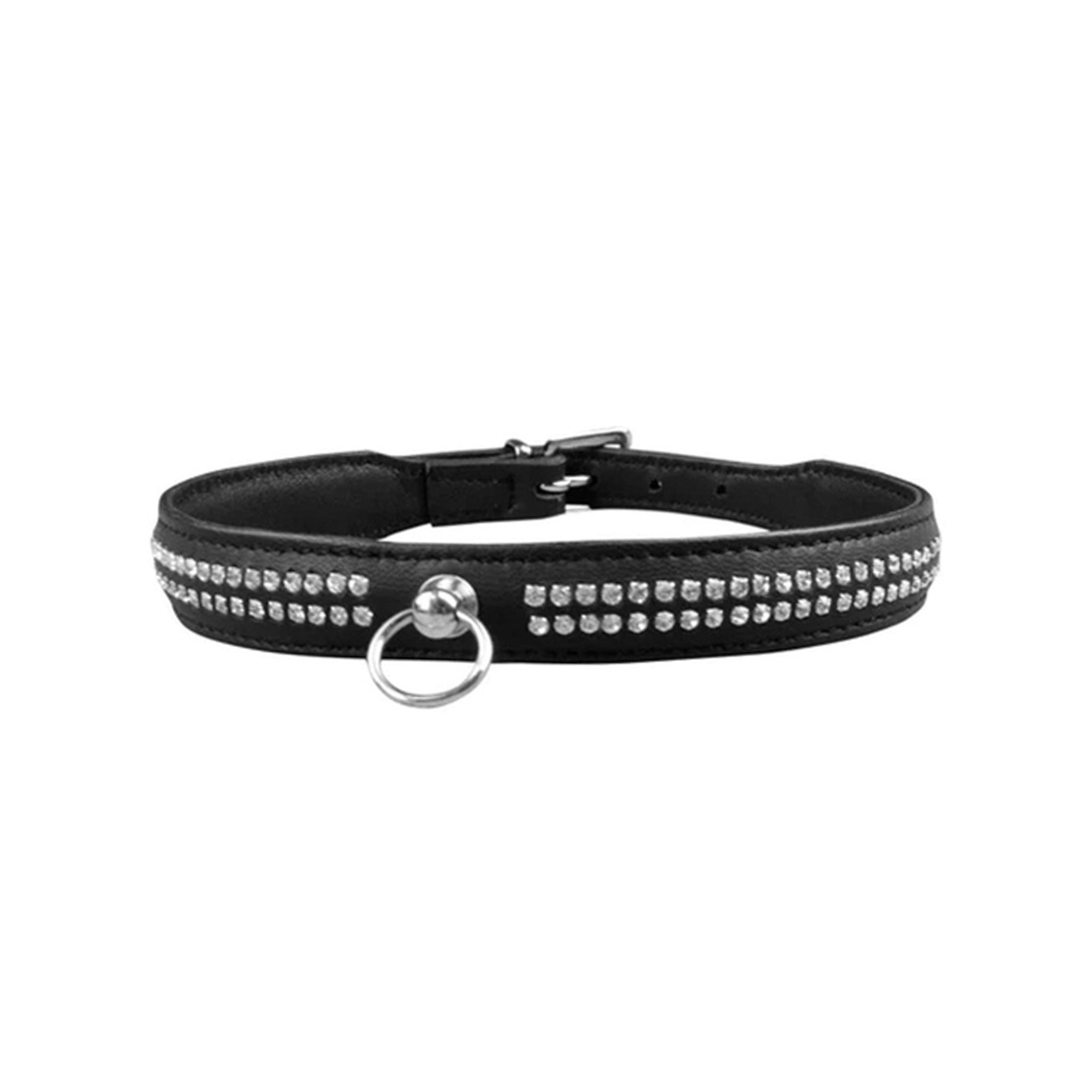 Leather genuine-leather real-leather high-quality rhinestones accessories collar bondage-collar day-collar choker O-ring ball-post adjustable buckle fetish fashion alt-fashion punk goth gothic kink kinky kinky-gear bdsm bondage slave sub submissive submission pet pet-play kitty kitten adult-toys black clear