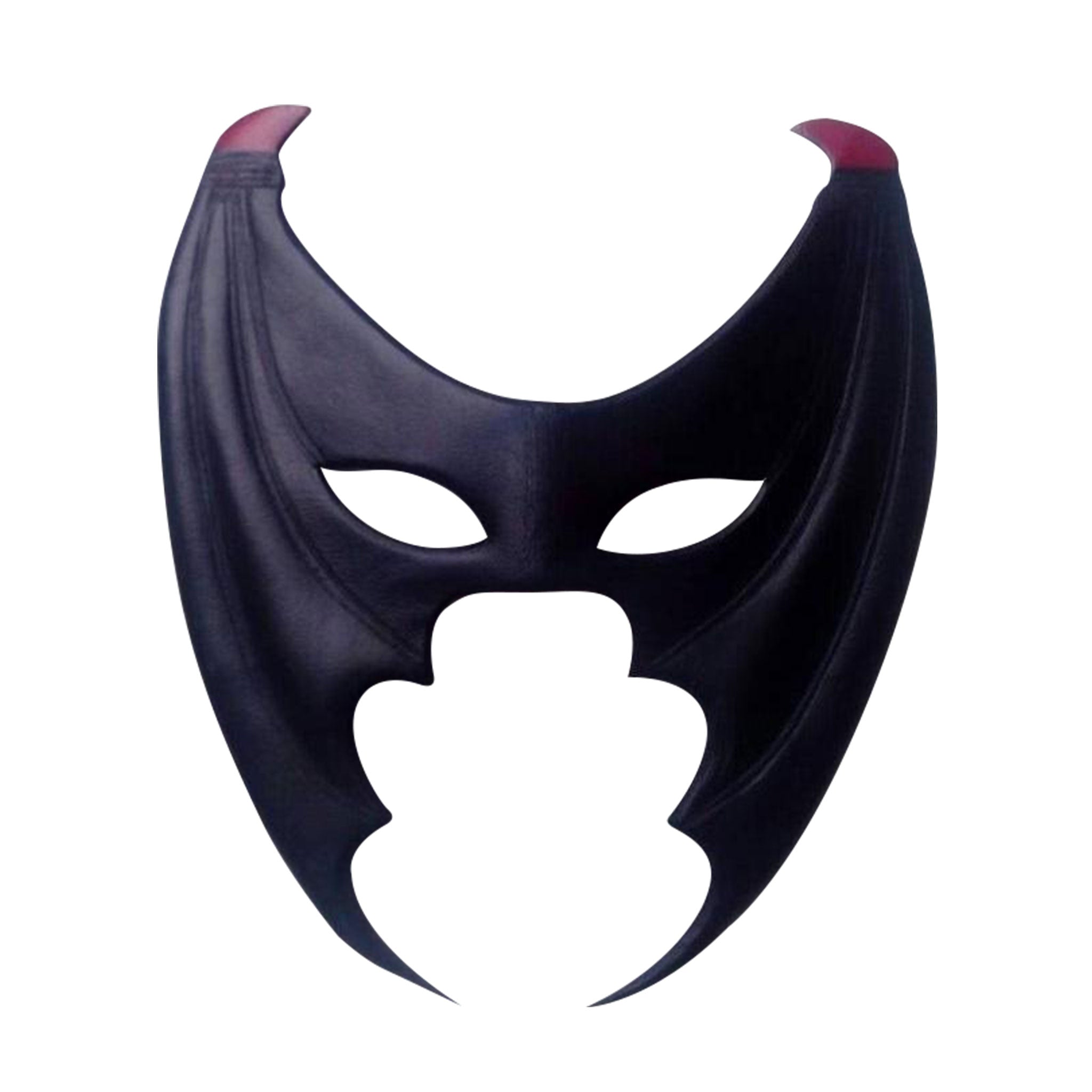 Leather genuine-leather handcrafted accessories mask half-mask wings stylized claw-tip mysterious unique costume cosplay halloween masquerade demon devil bat dragon succubus unisex black red