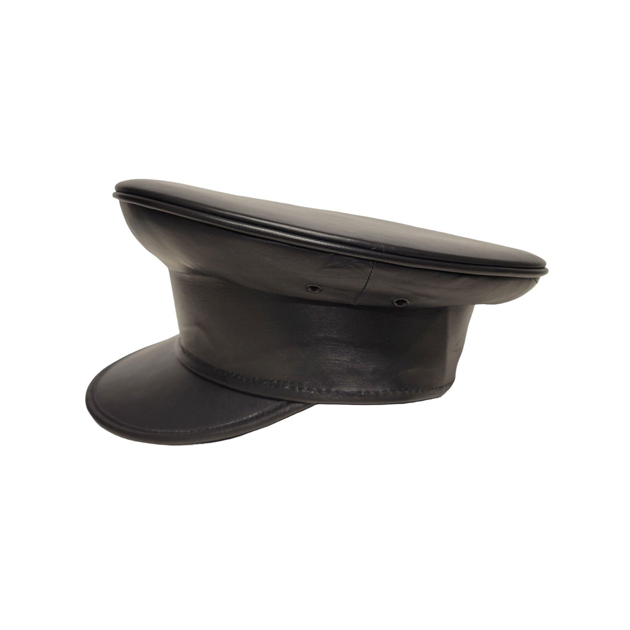 Leather genuine-leather suede accessories headgear headwear hat domina domme dominatrix non-adjustable non-collapsible padding sweatband rigid
command attention fetish fashion alt-fashion bdsm bdsm-gear domination kink kinky kink-gear costume cosplay uniform military police police-officer unisex black