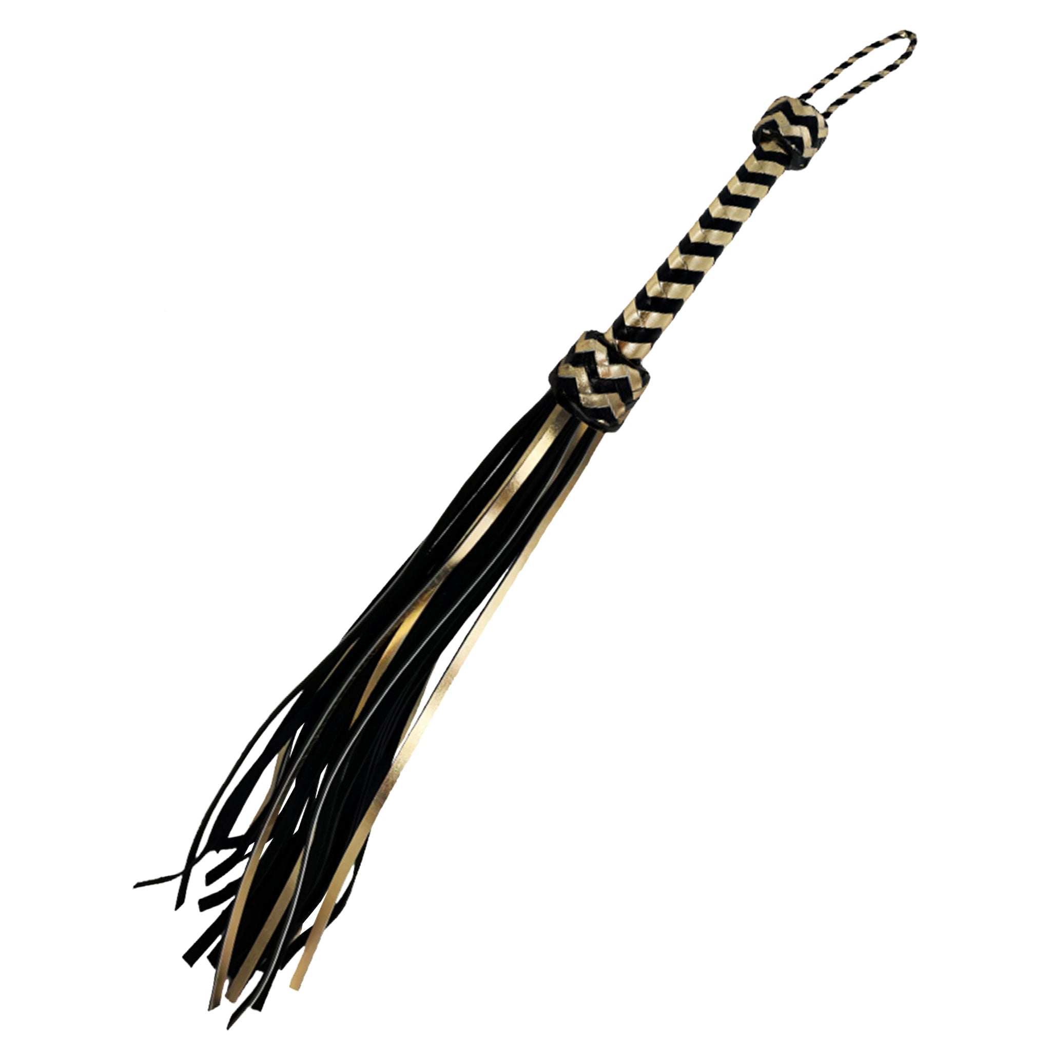 Leather genuine-leather suede-leather metallic-leather metallic-coating accessories flogger suede-falls metallic-falls wrist-loop handle-loop shiny flashy bondage bdsm bdsm-gear bdsm-toys impact impact-toys impact-play kink kinky kinky-play kinky-toys sadism masochism sadomasochism sadist masochist sadomasochist spanking pain discipline adult-toys gold black-and-gold