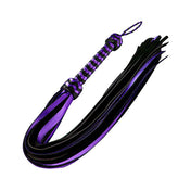 Leather genuine-leather suede-leather metallic-leather metallic-coating accessories flogger suede-falls metallic-falls wrist-loop handle-loop shiny flashy bondage bdsm bdsm-gear bdsm-toys impact impact-toys impact-play kink kinky kinky-play kinky-toys sadism masochism sadomasochism sadist masochist sadomasochist spanking pain discipline adult-toys purple purple-and-black