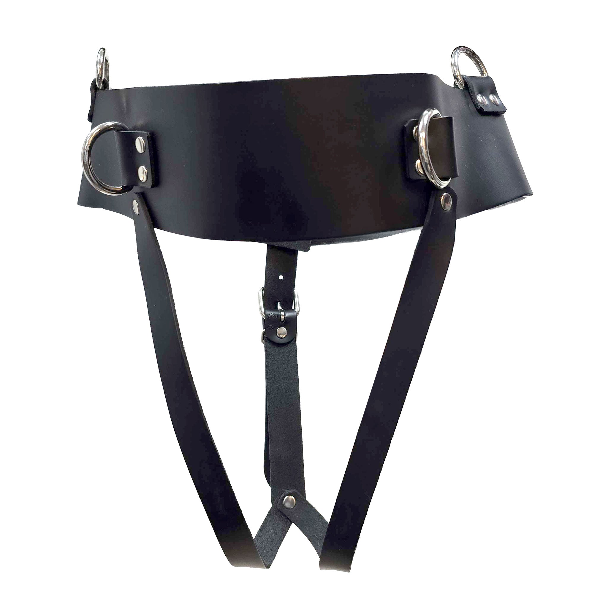 Leather genuine-leather belt waist-belt waist-suspension suspension-belt restraint body-restraint buckle adjustable crotch-belt back-closure buckle-closure D-ring open-crotch open-seat g-string gstring heavy-duty durable freedom practical bondage bdsm bdsm-gear bdsm-toys kink kinky kinky-play suspension-play rope-play unisex black