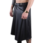 Leatherlook leather-look wetlook PU elastane polyester bottoms skirt kilt wrap-skirt overlap front-panels belt-loops snap-button press-stud back-pockets cool fashion fashionable rock punk daring bold fetish fashion alt-fashion male masculine masc mens menswear guys dudes unisex black 