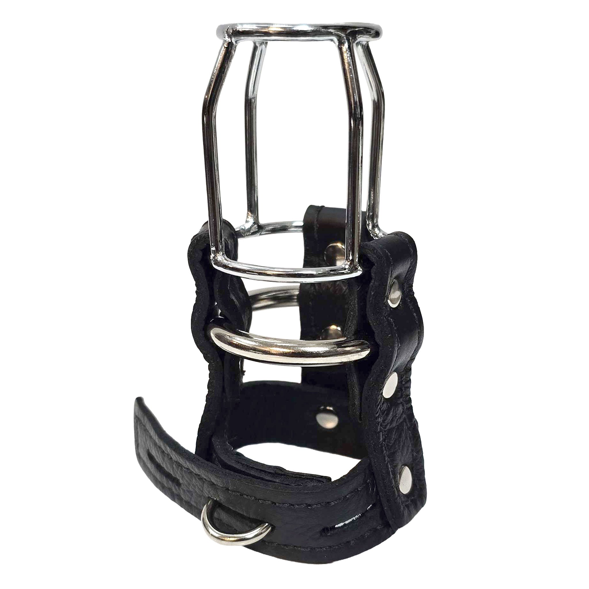 Leather garment-leather metallic cage accessories cage cock-cage cock-ring locking lockable stallion-guard durable comfortable streamlined secure bondage bdsm bdsm-toys kink kinky kinky-play chastity male-chastity sub submissive submission restraint adult-toys male masculine masc mens menswear guys dudes black