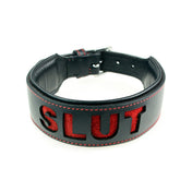 Leather genuine-leather real-leather accessories collar choker padded-collar padded-lining padded bondage-collar versatile paddle spanking spanking-paddle slap slapper slapper-paddle cutout cut-out statement slut impression adjustable buckle fetish fashion alt-fashion bdsm bdsm-toys bondage discipline submission sub submissive kink kinky kinky-play adult-toys black red