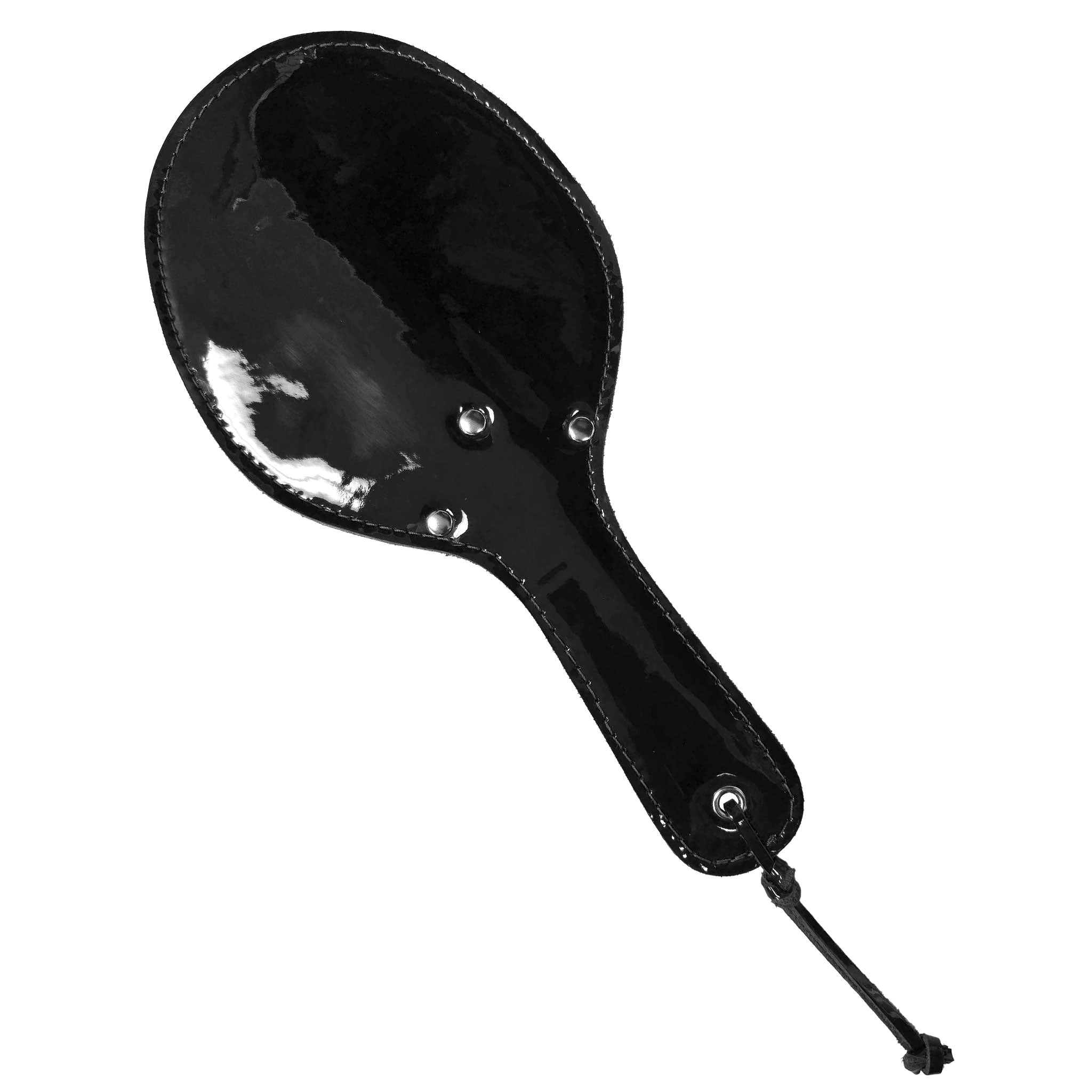 Leather patent paddle spanking naughty rounded glossy handle loop classic discipline bondage bdsm bdsm-gear impact impact-play adult-toys black