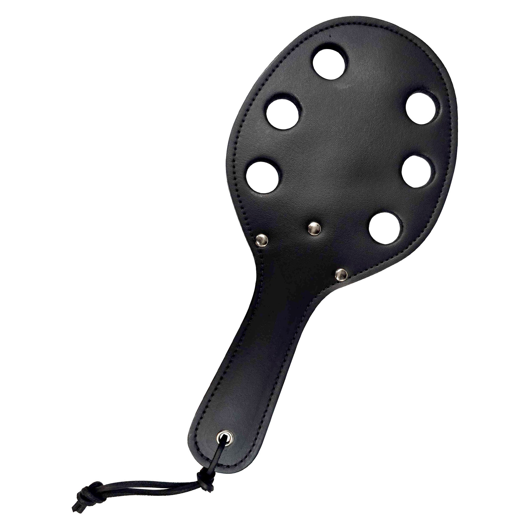 Leather genuine-leather accessories paddle broad-faced wide holes aerodynamic-holes aerodynamic lightweight rigid bondage bdsm bdsm-gear bdsm-toys kink kinky kinky-play impact impact-play impact-toys sadism masochism sadist masochist sadomasochism sadomasochism spanking stinging discipline pain unisex black