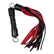 Leather rubber accessories whips flogger pocket-sized travel-sized falls swivel keyring key-ring keyring-head wrapped-leather swing bdsm bondage sadism masochism sadomasochism sadist masochist sadomasochist spank spanking impact impact-play adult-toys black red