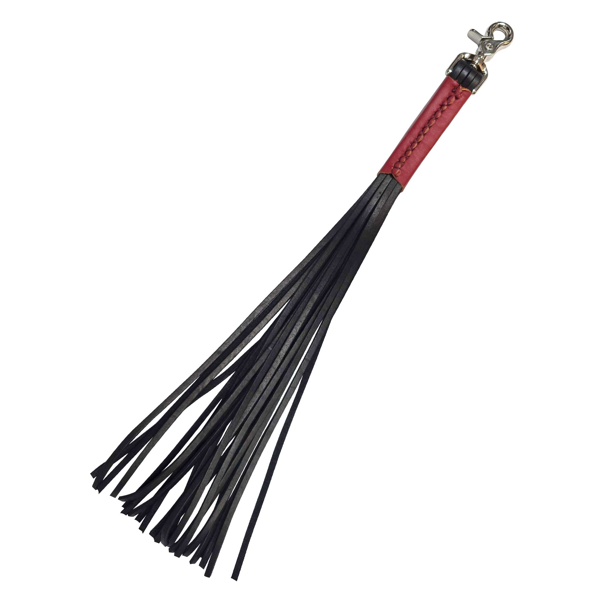 Leather genuine whip flogger thong snapping snap sleeve-handle trigger-clasp bedroom-weapon bondage bdsm bdsm-gear sadism masochism sadomasochism spanking impact impact-toys impact-play accessories black red